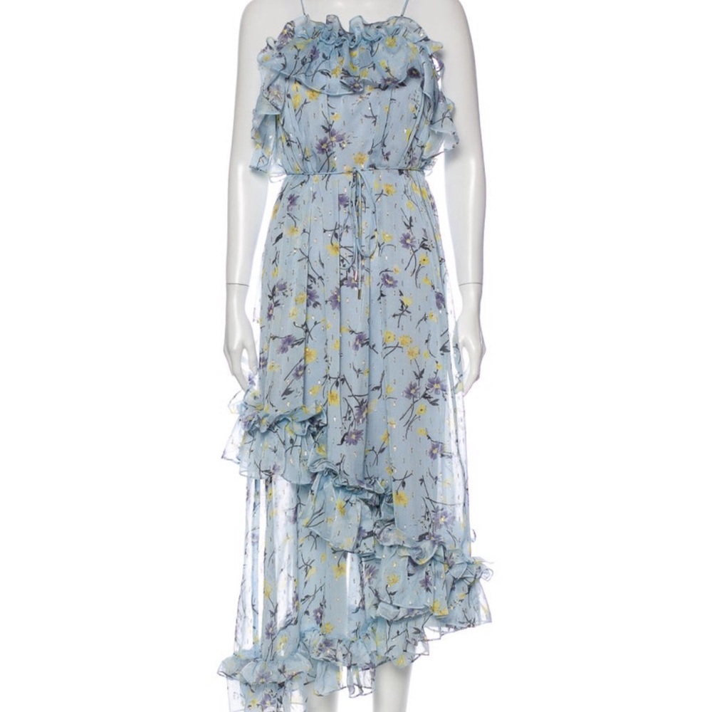 New Elliatt blue floral ruffled long dress size medium
